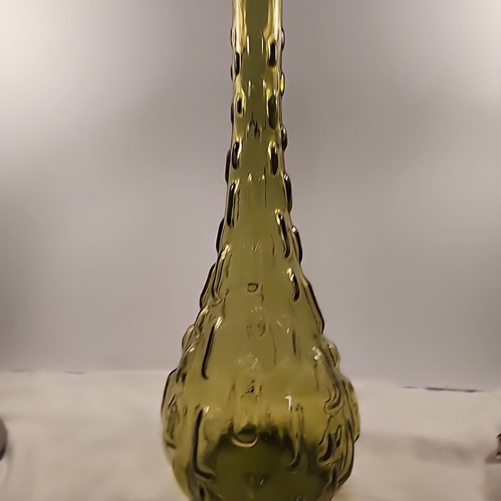 Vtg Empoli Glass Olive Green Genie Bottle Block Brick MCM 15” Italy NO STOPPER - Picture 3 of 13